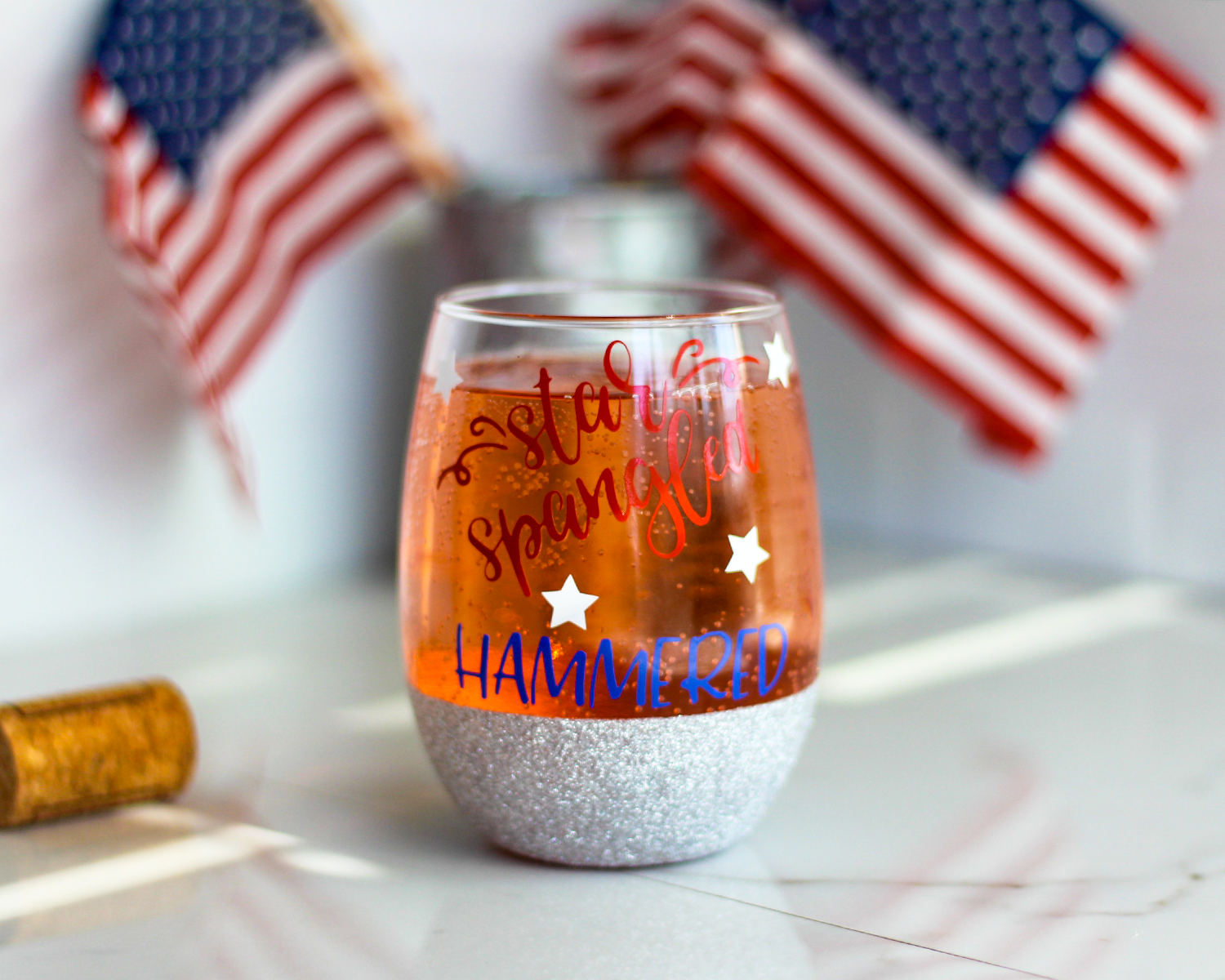Star Spangled Hammered Wine Glass
