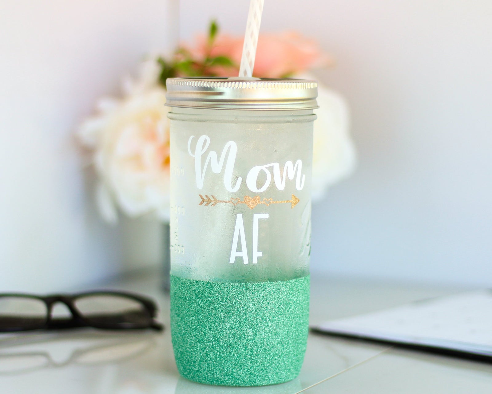 Mom AF Mason Jar Tumbler