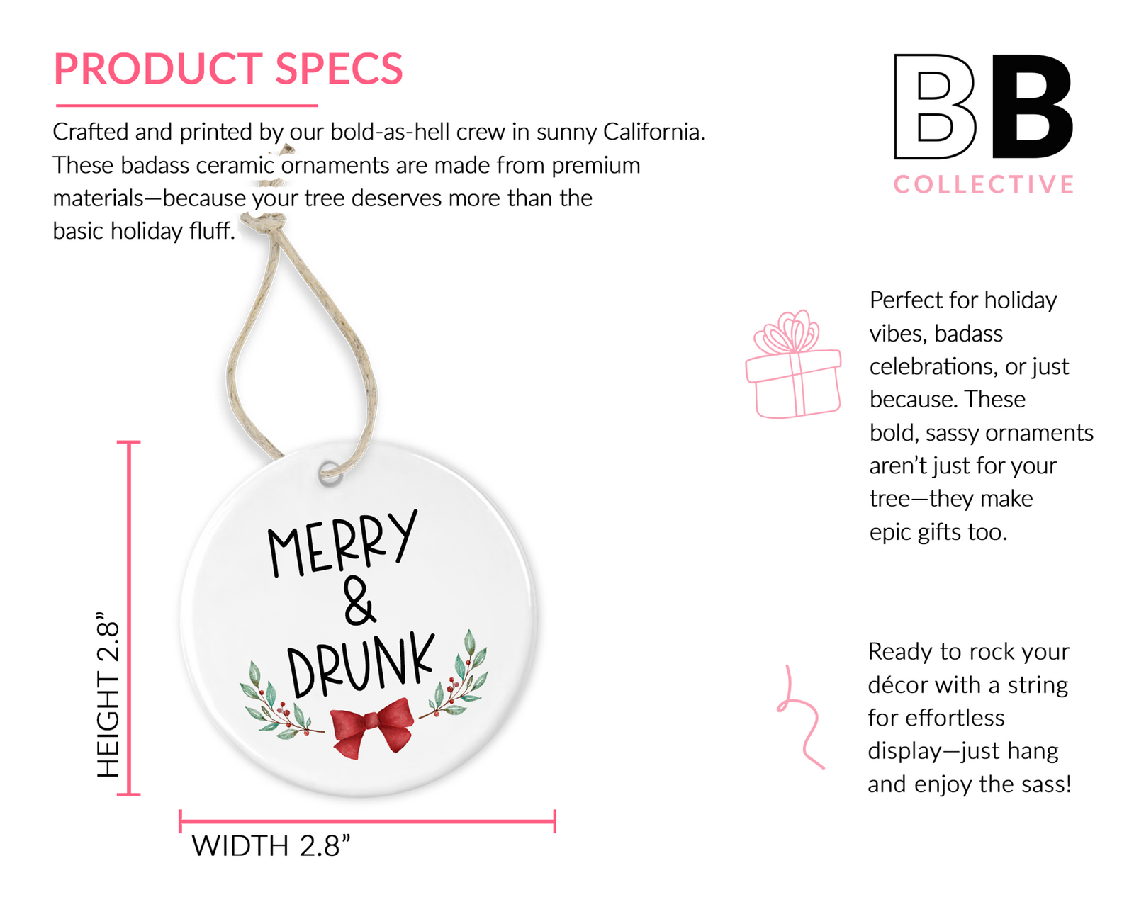 "Merry & Drunk" Ornament - Cheeky Holiday Decor