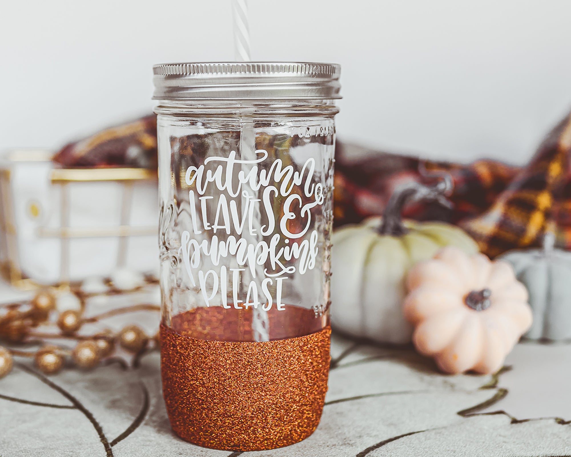 Autumn Leaves & Pumpkins Please Mason Jar Tumbler