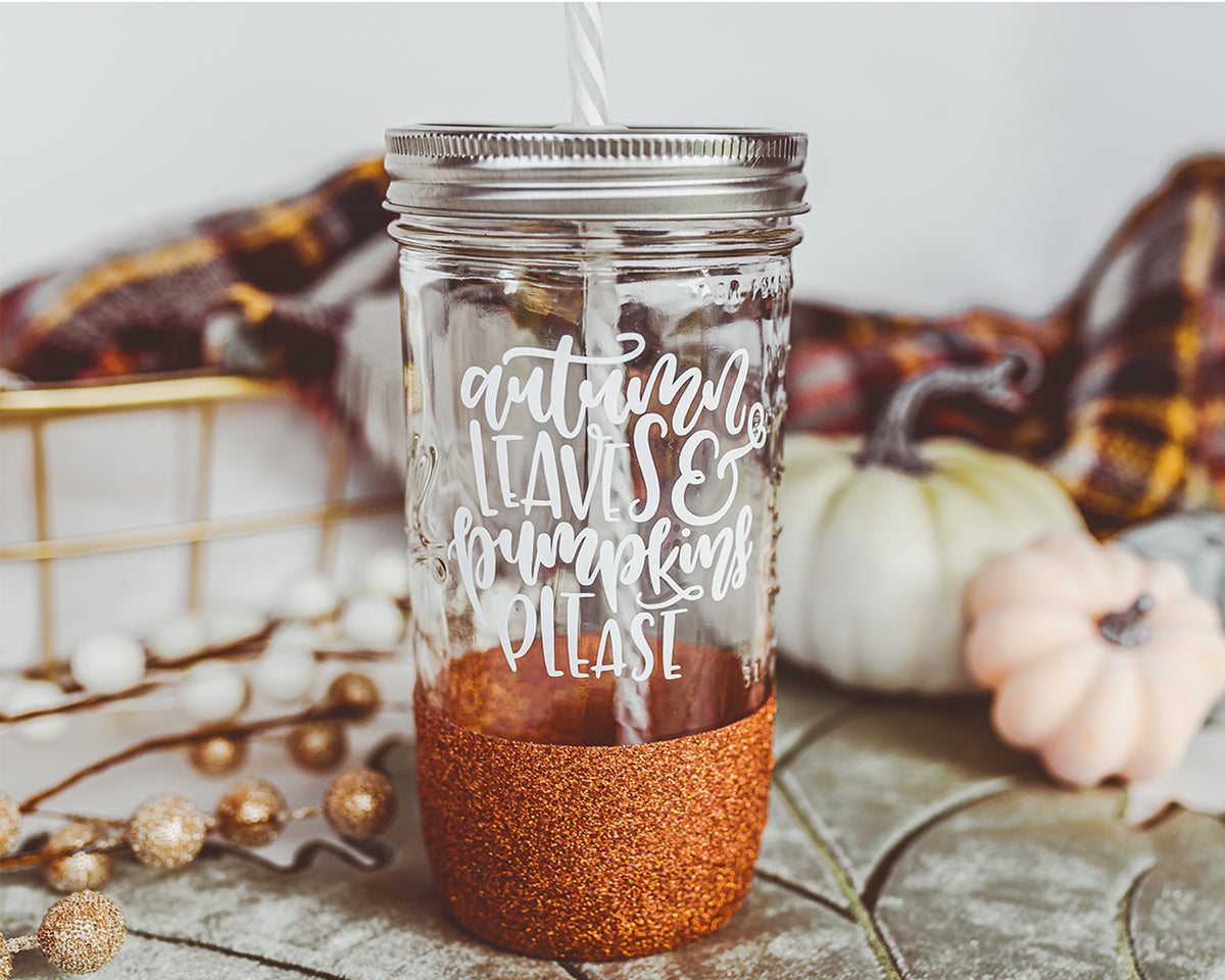 Autumn Leaves &amp; Pumpkins Please Mason Jar Tumbler