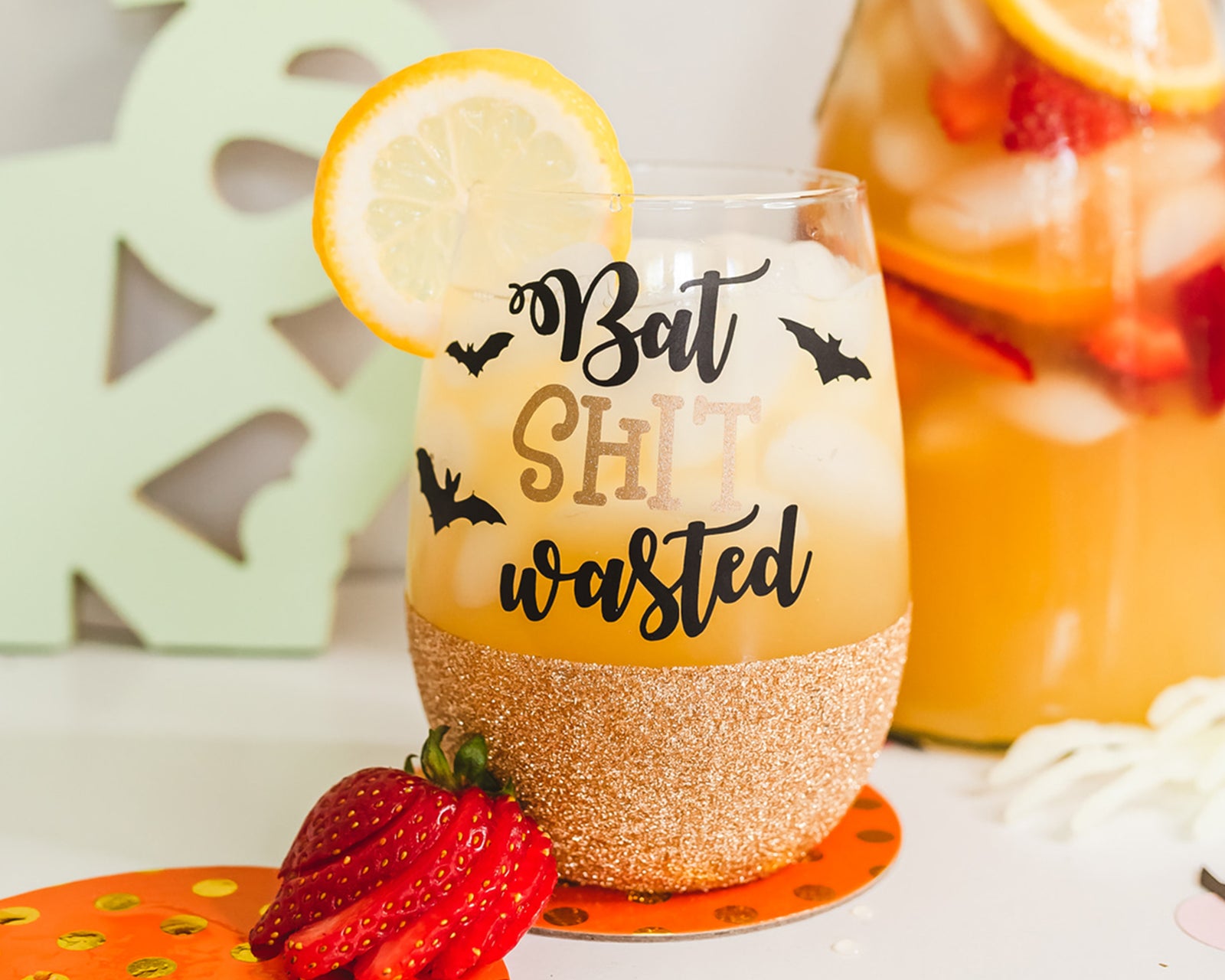 Bat Shit Wasted Wine Glass