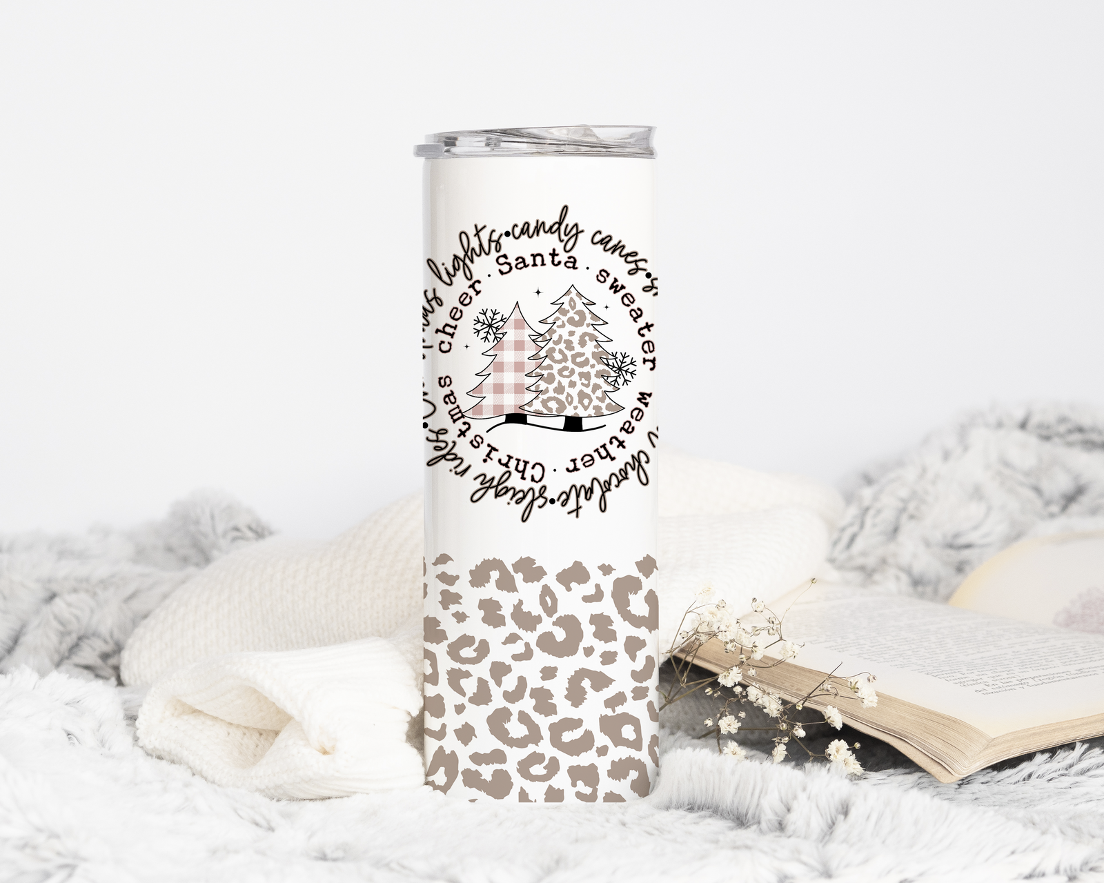 Leopard Plaid Print Holiday Skinny Tumbler