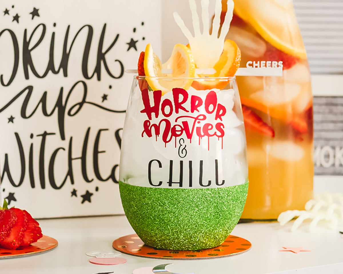 Horror Movies &amp; Chill Wine Glass