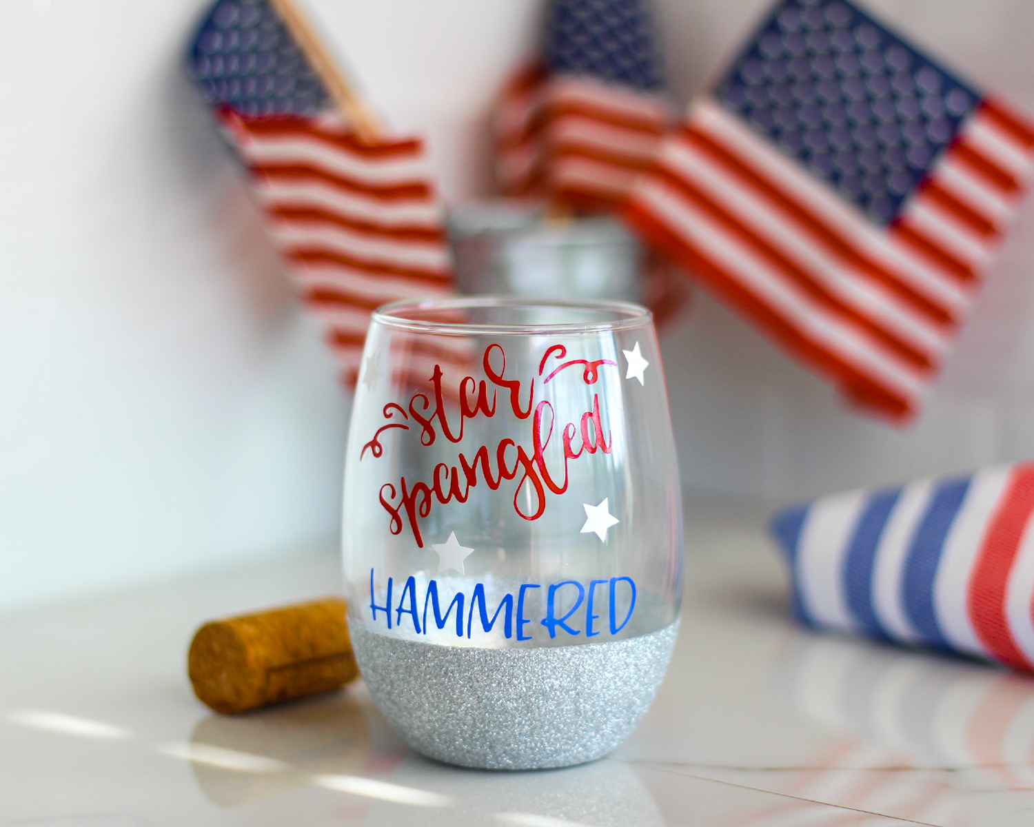 Star Spangled Hammered Wine Glass