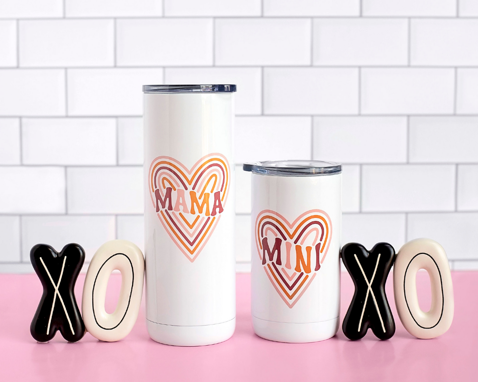 Mama & Mini Retro Heart Tumbler Set