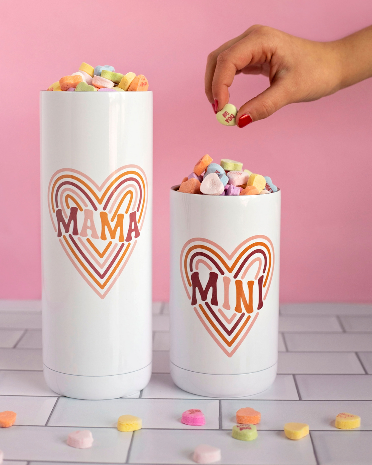 Mama & Mini Retro Heart Tumbler Set
