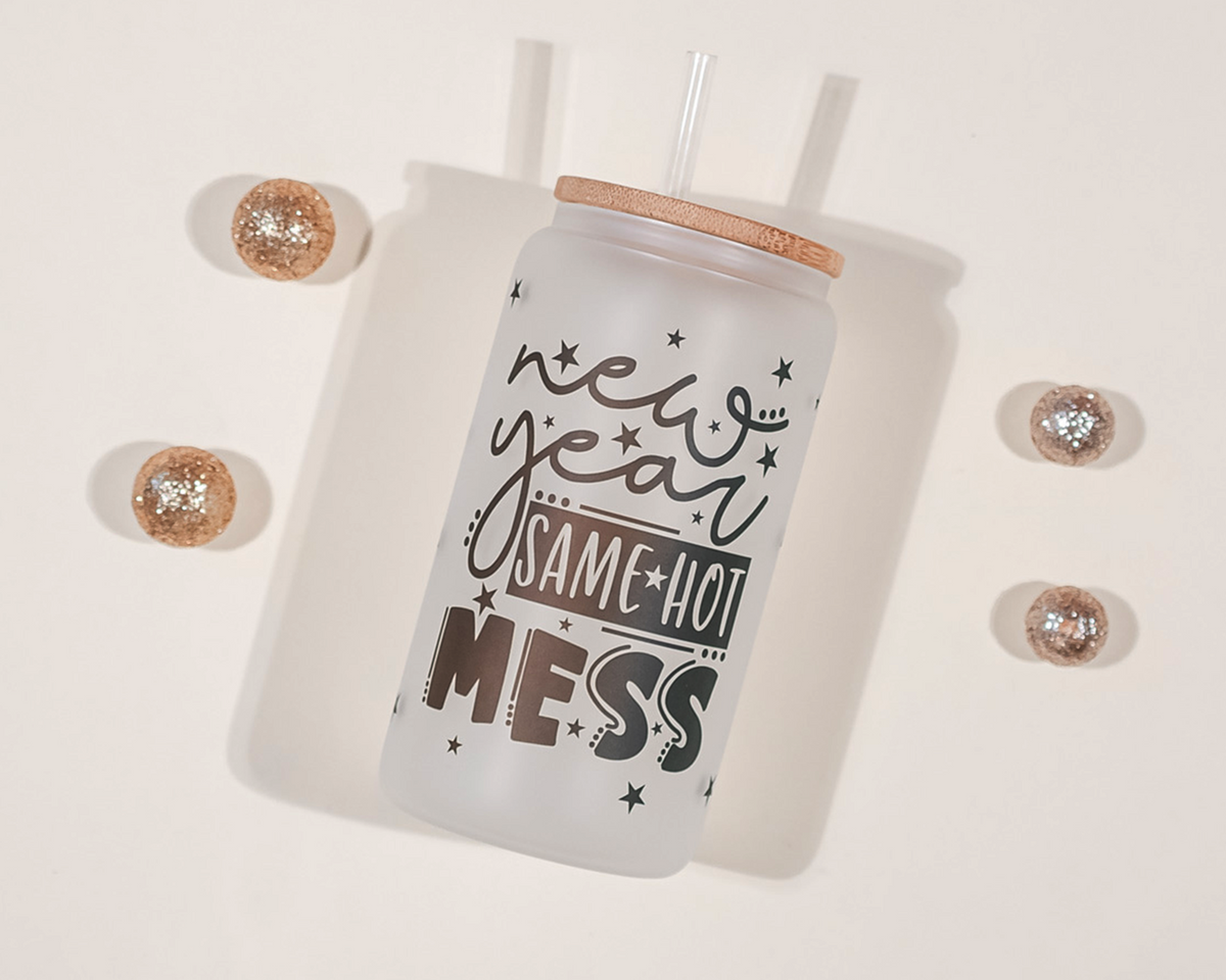 New Year Same Hot Mess Glass Tumbler