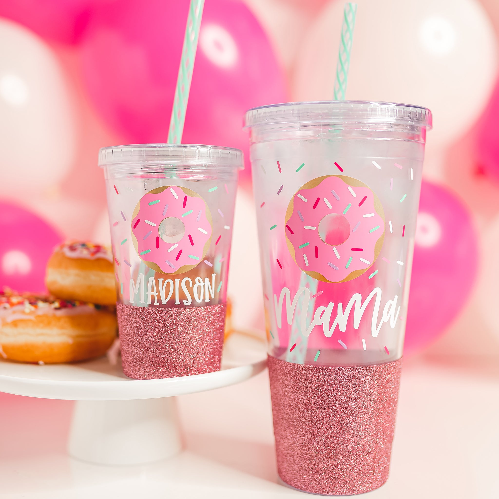 Mommy and Me Glitter Tumbler With Straw Mommy and Me Cups Boy Mom