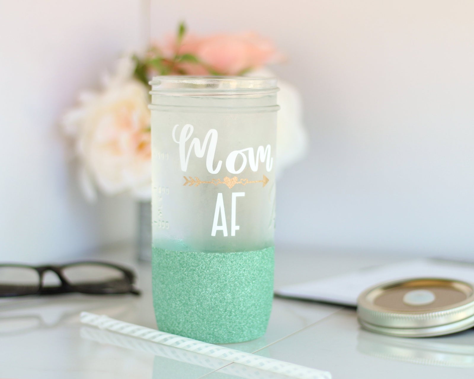 Mom AF Mason Jar Tumbler