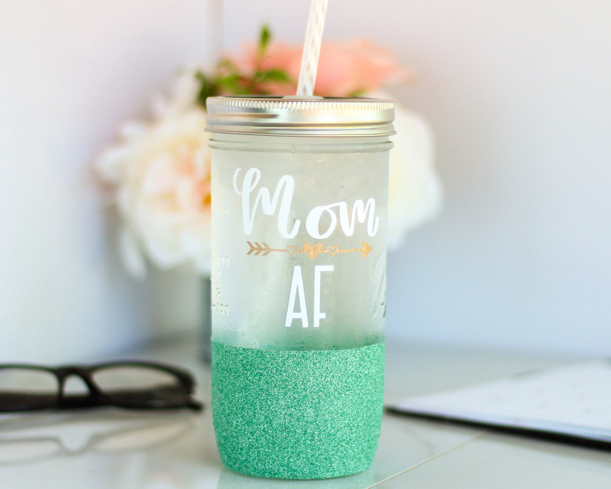 Mom AF Mason Jar Tumbler