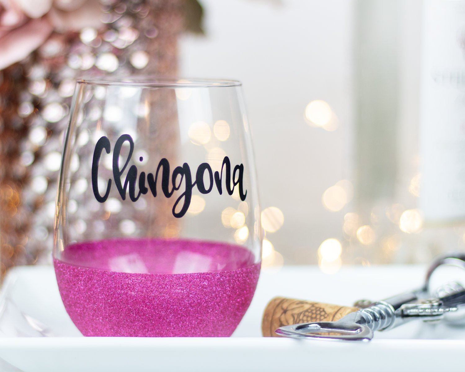 Chingona Glitter Wine Glass