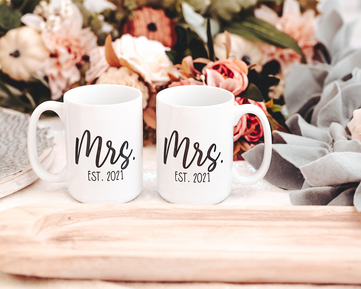 Mrs. &amp; Mrs. Engagement Mug Set