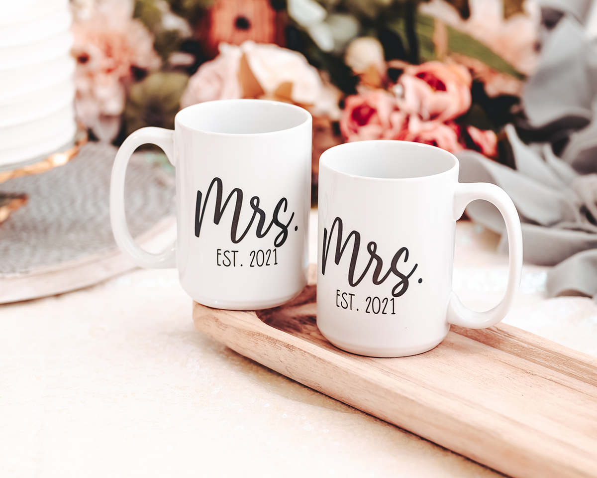 Mrs. &amp; Mrs. Engagement Mug Set