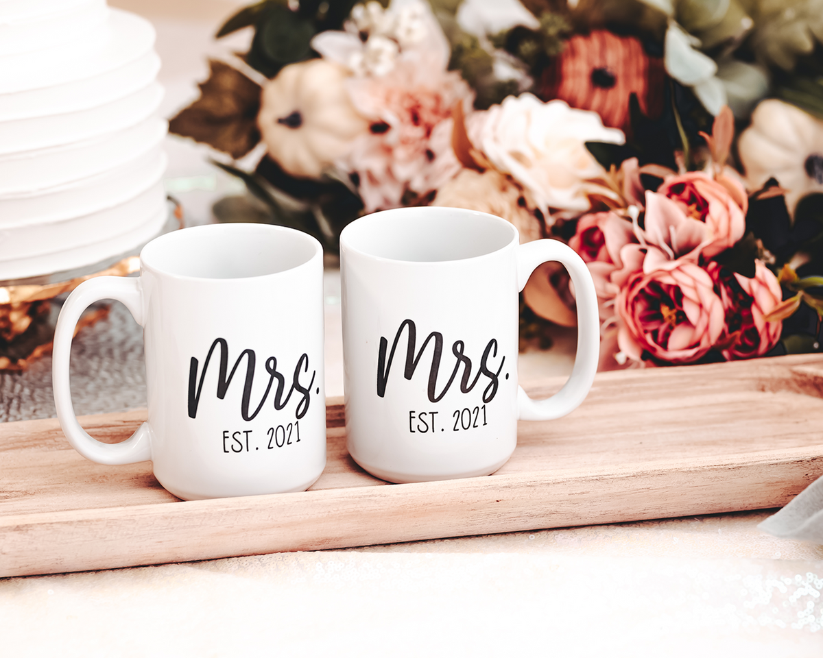 Mrs. &amp; Mrs. Engagement Mug Set